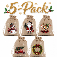 Christmas Drawstring Gift Bag Set – 5-Piece or 12-Piece Holiday Favor Bags with Festive Prints