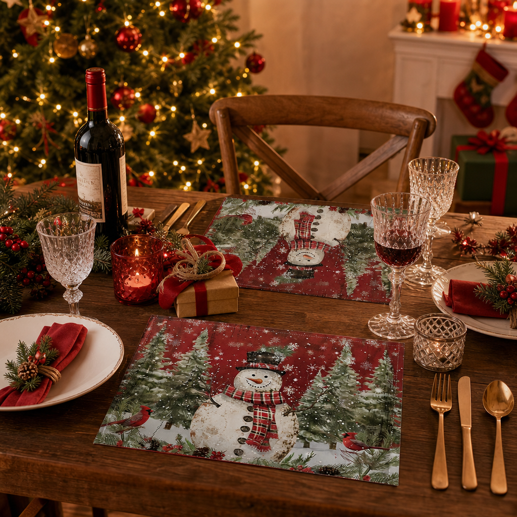 Christmas Snowman & Santa Placemat –  Holiday Table Mat for Christmas Dining Decor