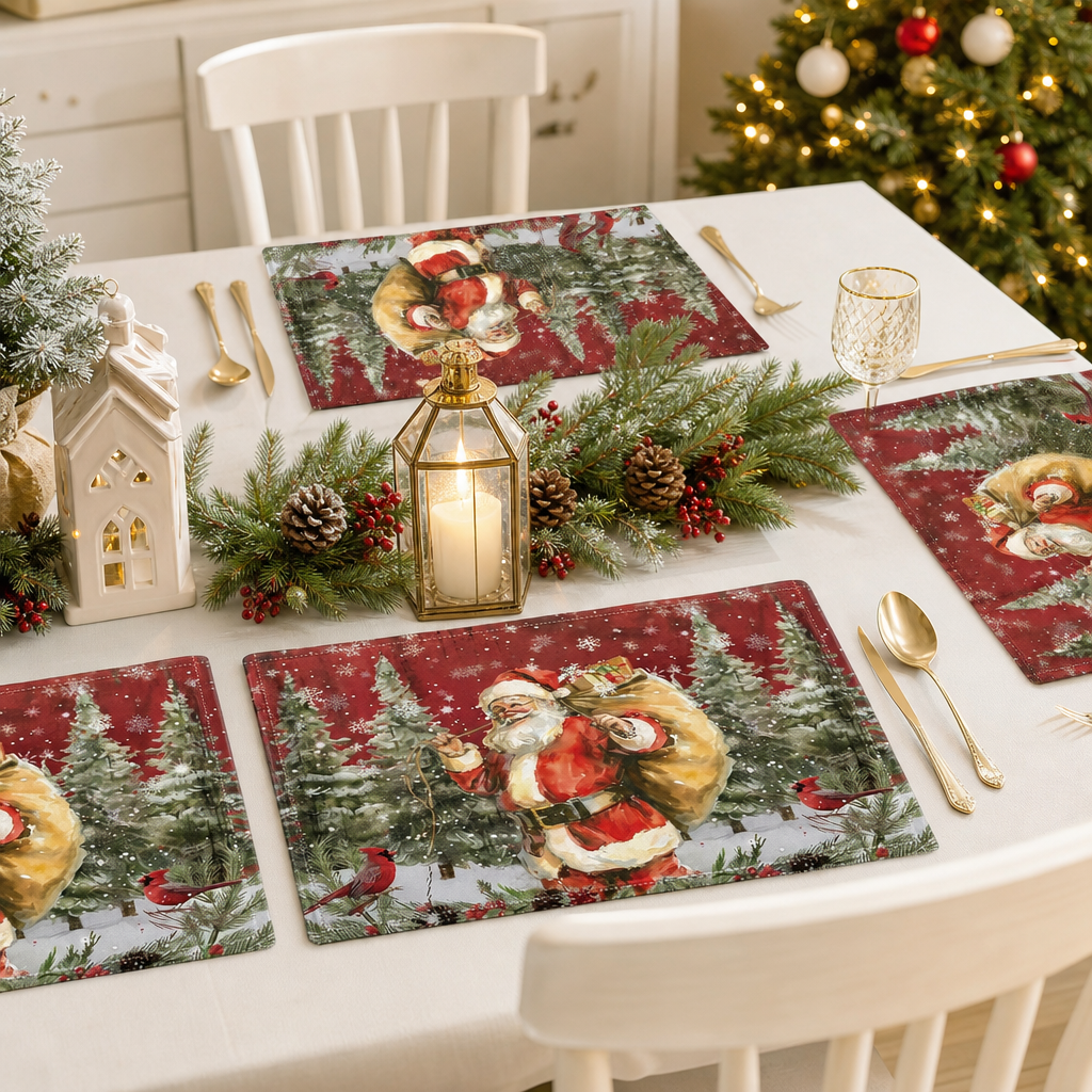 Christmas Snowman & Santa Placemat –  Holiday Table Mat for Christmas Dining Decor