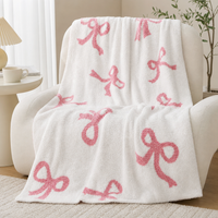 Bow Knit Half-Plush Throw Blanket Soft Cozy Sofa Blanket Warm Decorative Home Blanket