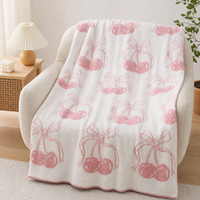 Bow Knit Half-Plush Throw Blanket Soft Cozy Sofa Blanket Warm Decorative Home Blanket