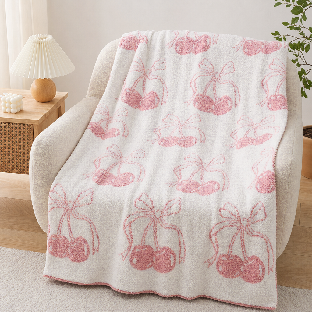 Bow Knit Half-Plush Throw Blanket Soft Cozy Sofa Blanket Warm Decorative Home Blanket