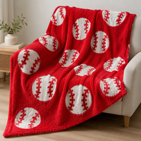 Baseball Print Flannel Throw Blanket Sports Theme Soft Warm Nap Blanket for Sofa Bed and Home