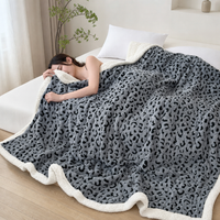 Leopard Jacquard Sherpa Fleece Blanket – Soft Warm Plush Throw Blanket for Sofa
