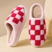 Checkerboard Plush House Slippers – Warm Non-Slip Indoor Winter Slippers