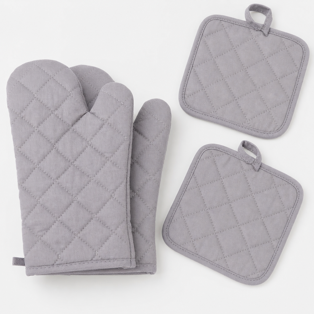 4-Piece Oven Mitt and Pot Holder Set – Heat-Resistant Solid Color Kitchen Gloves