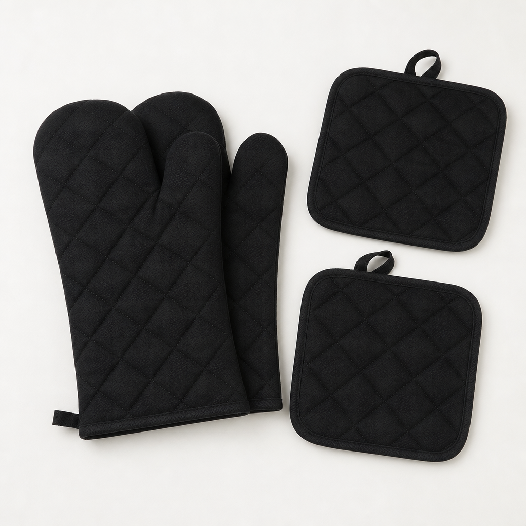 4-Piece Oven Mitt and Pot Holder Set – Heat-Resistant Solid Color Kitchen Gloves