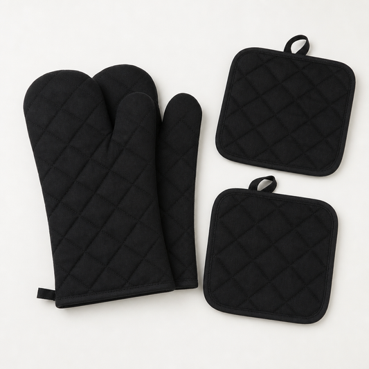 4-Piece Oven Mitt and Pot Holder Set – Heat-Resistant Solid Color Kitchen Gloves
