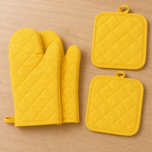 4-Piece Oven Mitt and Pot Holder Set – Heat-Resistant Solid Color Kitchen Gloves