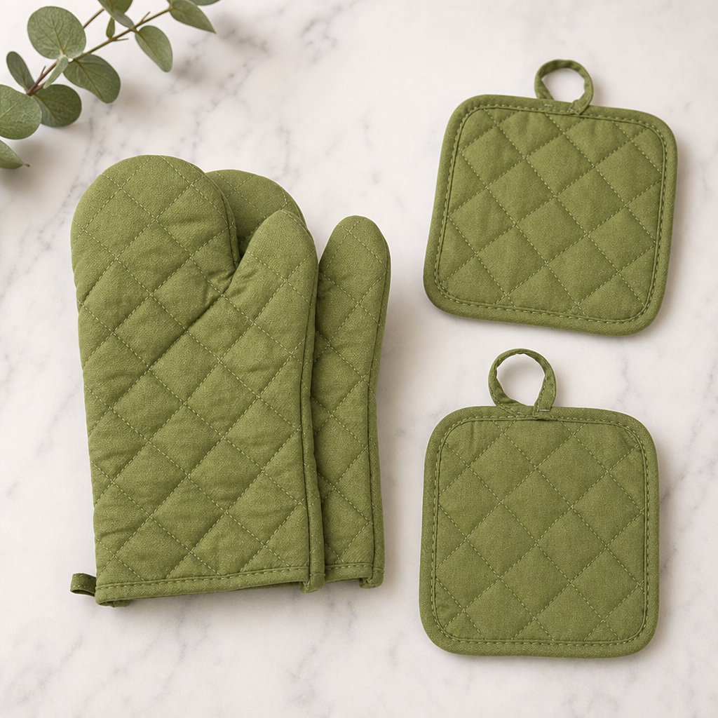 4-Piece Oven Mitt and Pot Holder Set – Heat-Resistant Solid Color Kitchen Gloves
