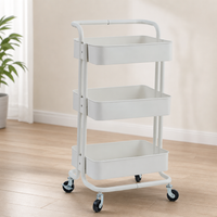 3-Tier Carbon Steel Rolling Storage Cart – Mobile Kitchen Organizer with Handle