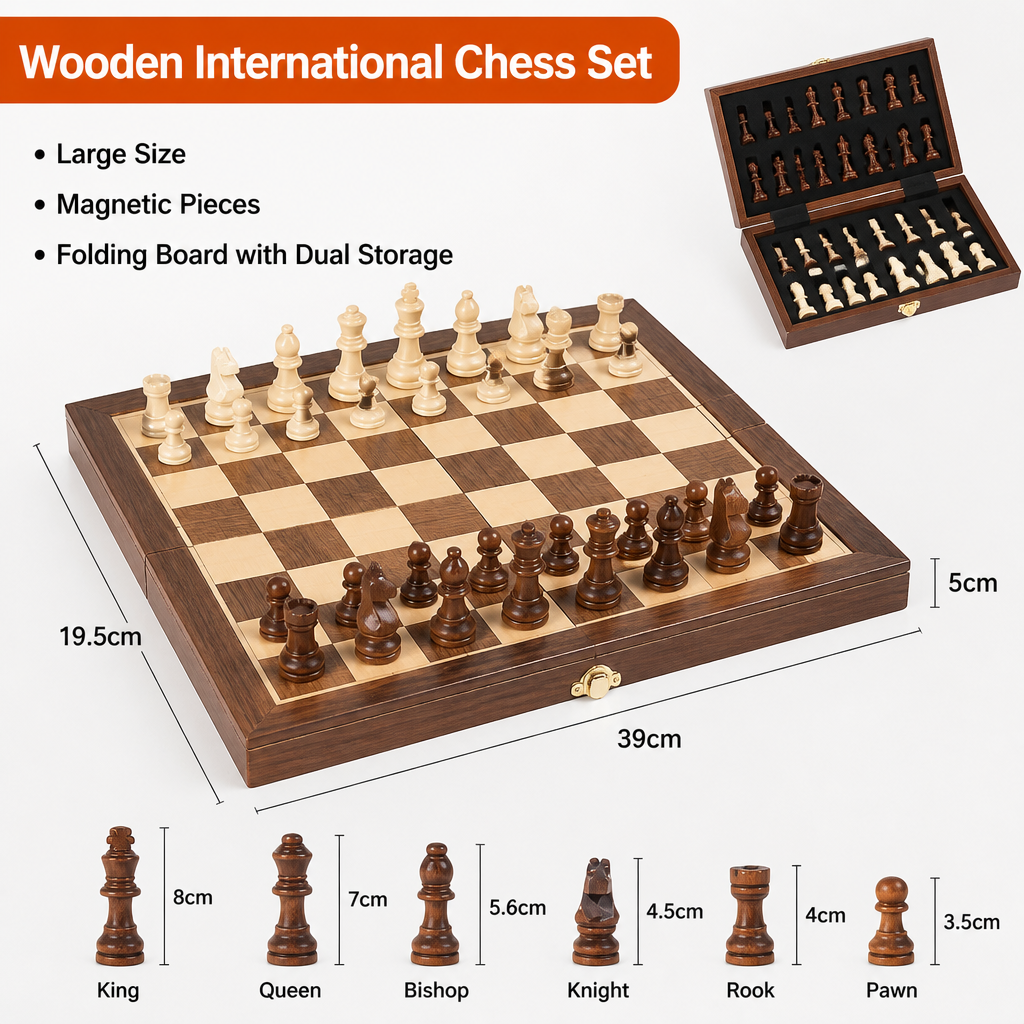 Rosewood Magnetic Folding Chess Board – Wooden Chess Set Game Toy