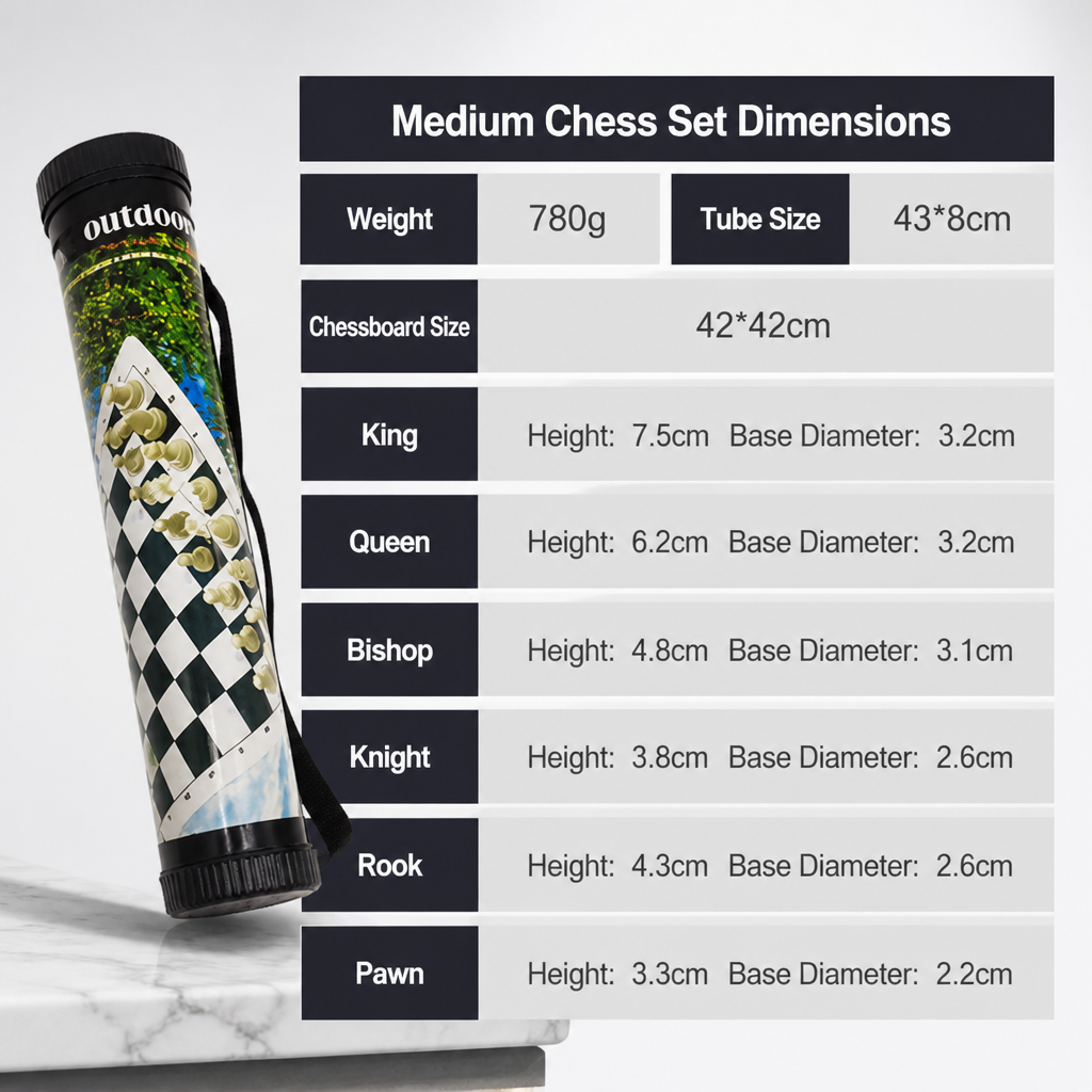 Portable Folding Chess Set Leather Board – Travel Outdoor Chess Game with Storage Barrel Case