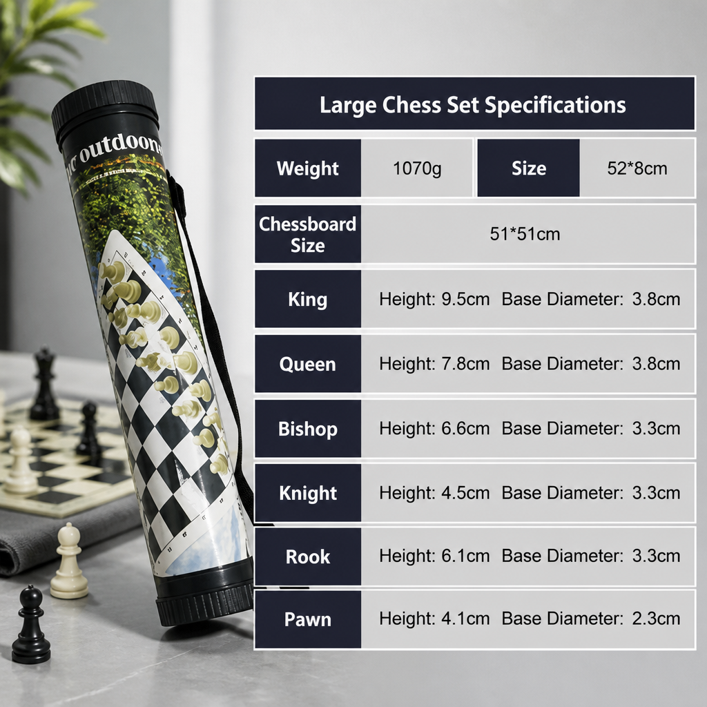 Portable Folding Chess Set Leather Board – Travel Outdoor Chess Game with Storage Barrel Case