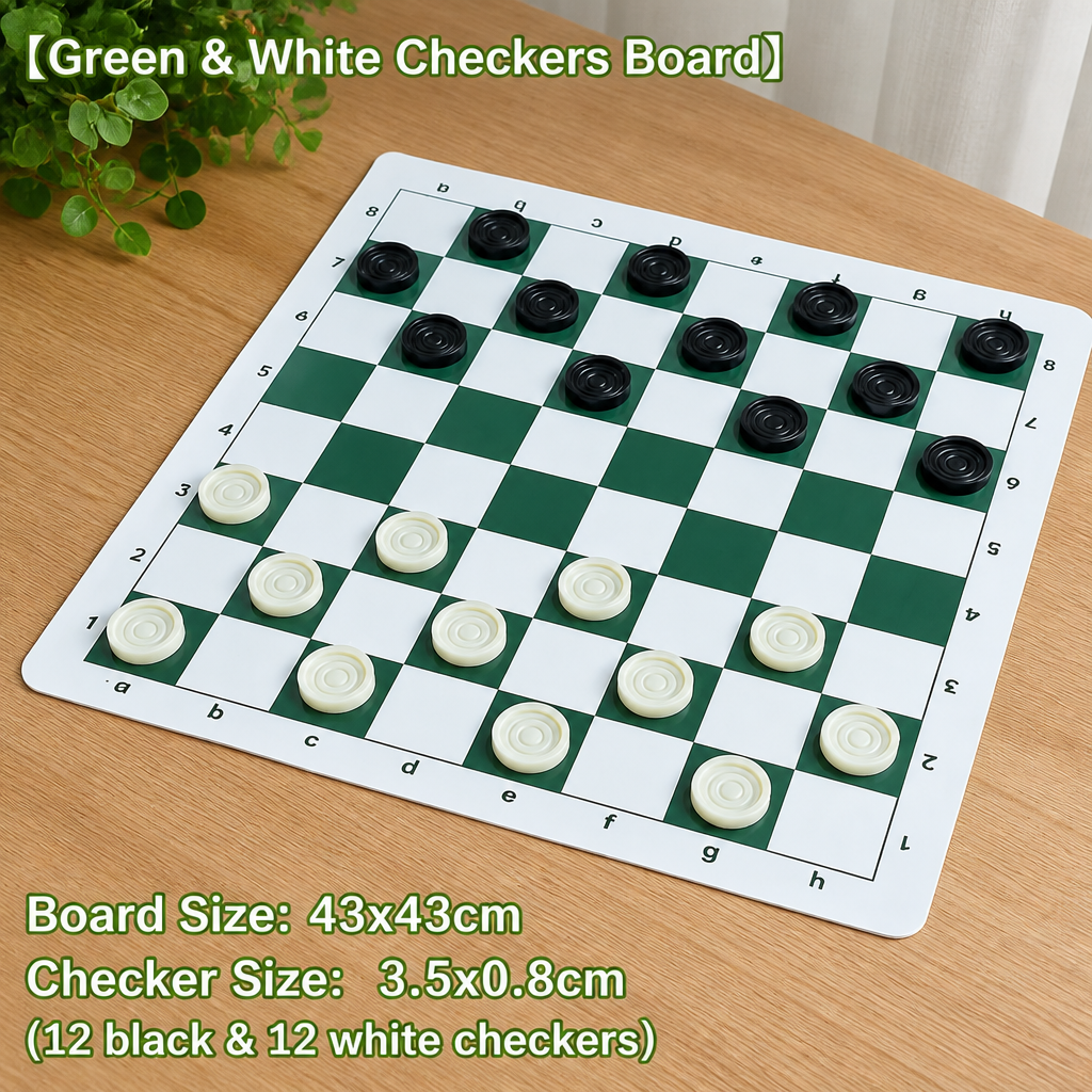 PU Leather Checkers Board Game Set – 43cm Classic Black White Chess Board