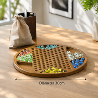 Wooden Marble Jumping Checkers Board Game – Classic Glass Bead Strategy Puzzle Toy