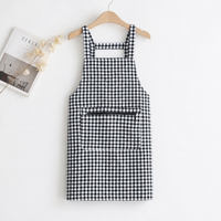 Cotton Kitchen Apron Breathable Plaid Zipper Women Cooking Baking Craft Apron