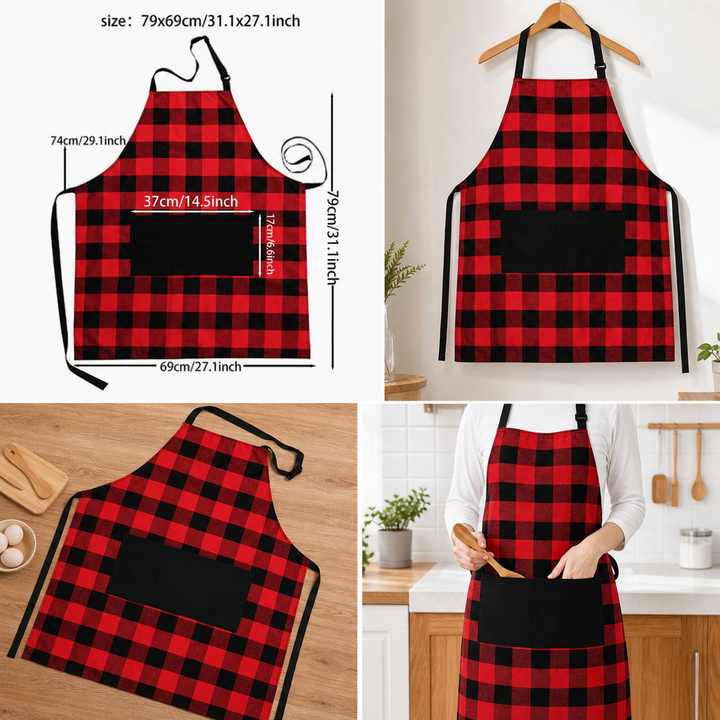 Plaid Kitchen Apron Stain Resistant Durable Cooking Baking Gardening Craft Apron