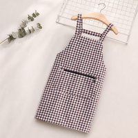 Cotton Kitchen Apron Breathable Plaid Zipper Women Cooking Baking Craft Apron