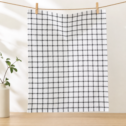 Black Plaid Kitchen Towel Cotton Blend Absorbent Dish Cloth Quick Dry Tea Towel