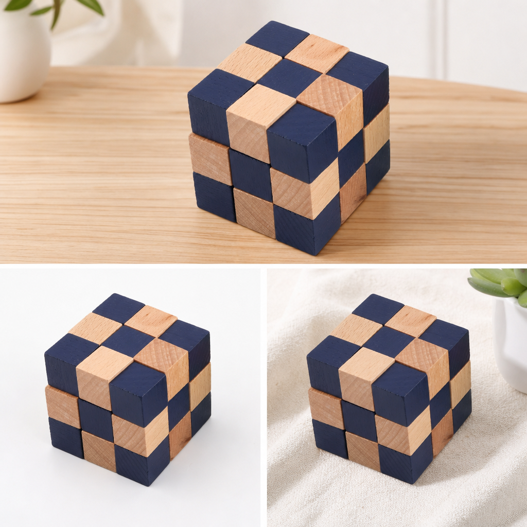 Nine Linked Rings Puzzle Brain Teaser Wooden IQ Toy