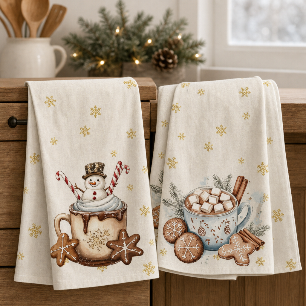 hristmas Kitchen Towel Set 2 Pieces Holiday Dish Cloth Home Cleaning Towel