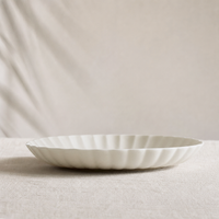 White Embossed Ceramic Dinner Plate – Minimalist Vertical Stripe Tableware