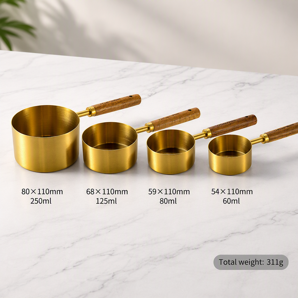 Gold Plated Stainless Steel Measuring Cups & Spoons Set – 4 Piece