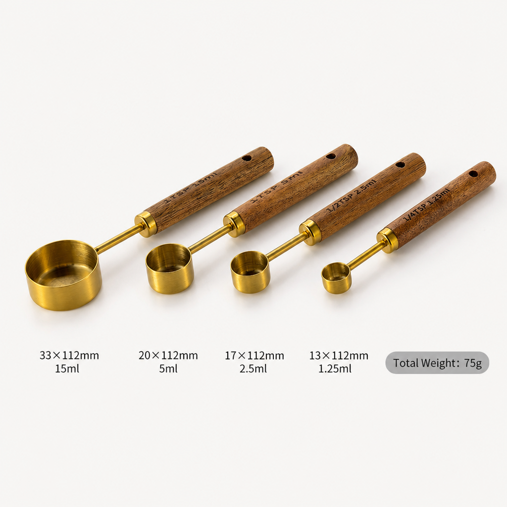 Gold Plated Stainless Steel Measuring Cups & Spoons Set – 4 Piece