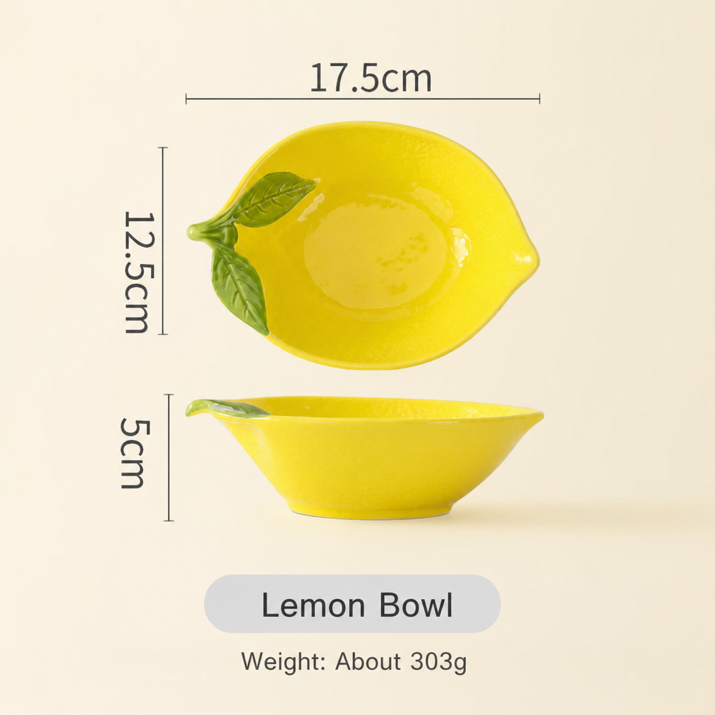 Cute Lemon Ceramic Dinnerware – Lemon Shaped Bowl, Plate & Lidded Container
