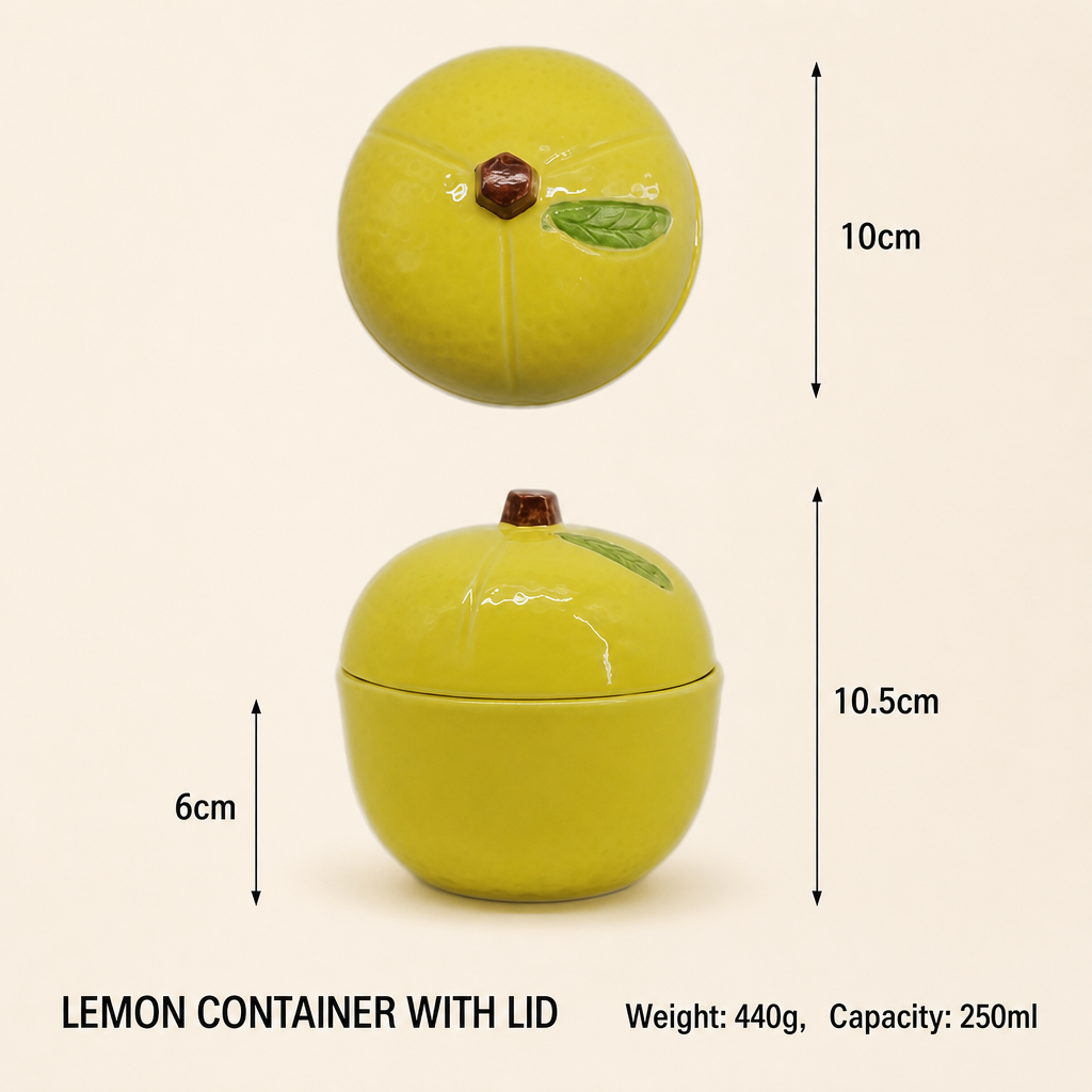 Cute Lemon Ceramic Dinnerware – Lemon Shaped Bowl, Plate & Lidded Container