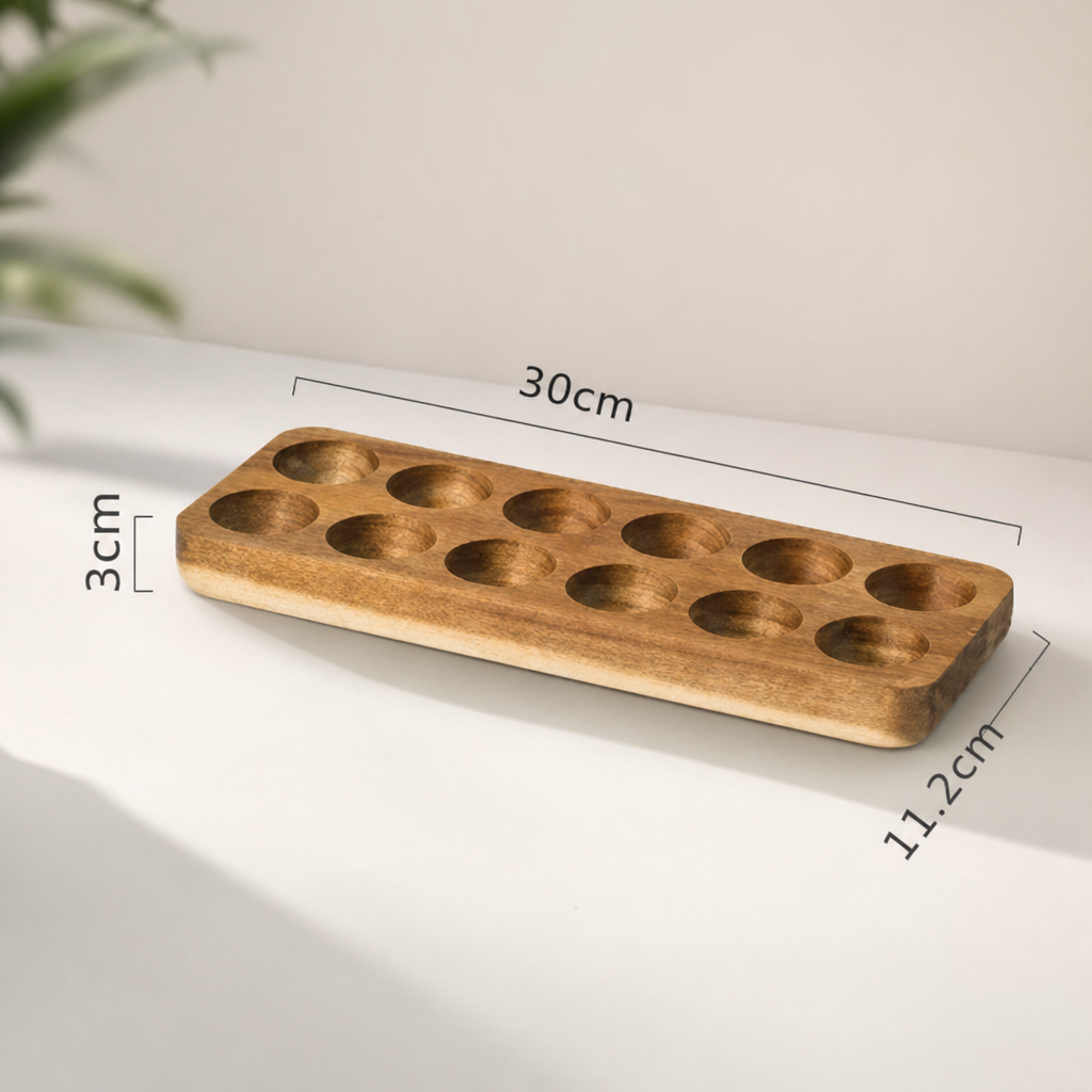 Solid Wood Egg Holder Tray – Acacia Wood Egg Storage Rack