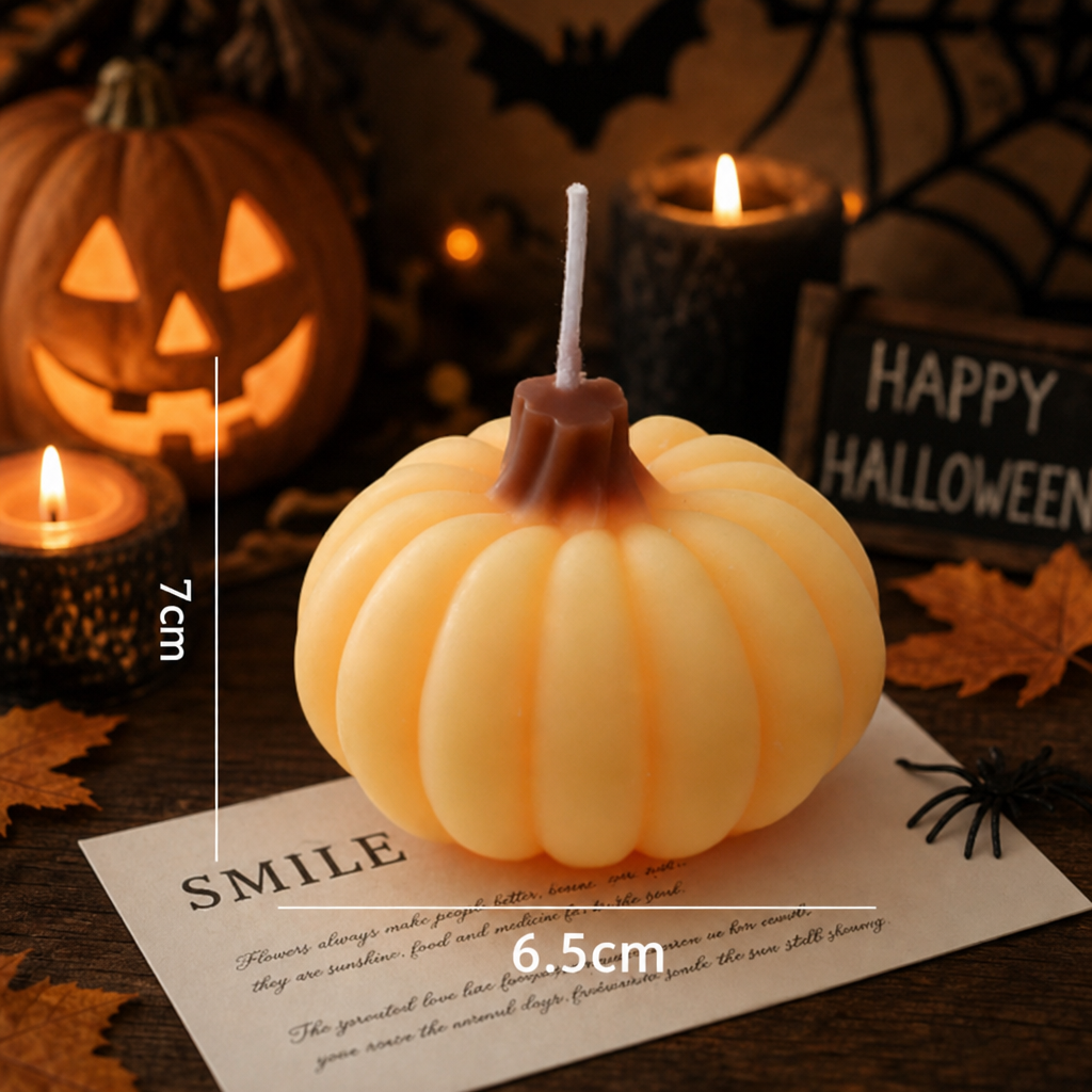 Halloween Pumpkin Scented Candle – Short Pumpkin Shaped Handmade Decorative Candle