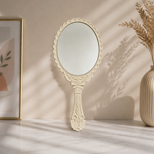 Vintage Handled Makeup Mirror – Korean Style Portable Beauty Mirror
