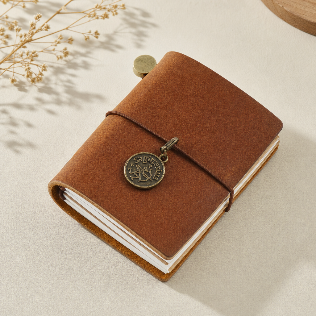 Mini Leather Travel Notebook – Refillable Pocket Journal with 2 Inserts