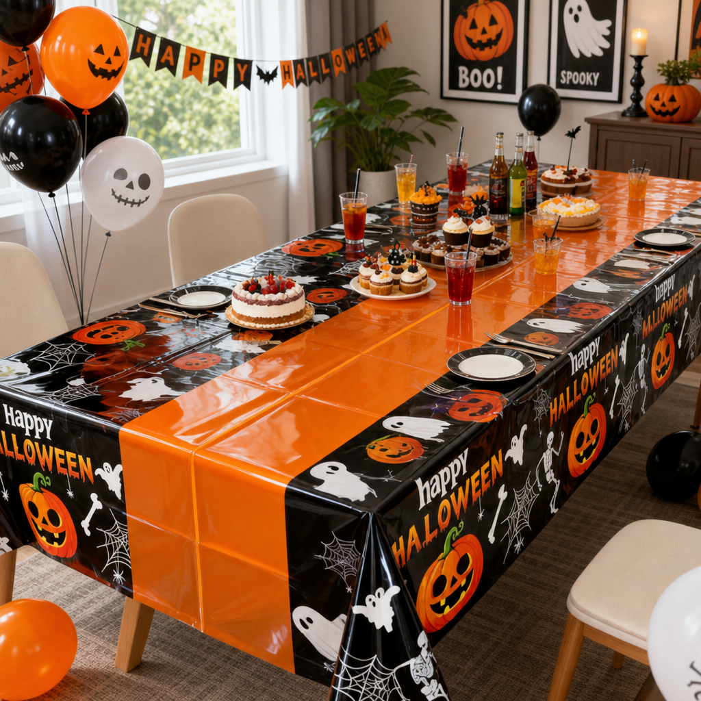 Halloween Tablecloth – Pumpkin Skull Party Table Cover
