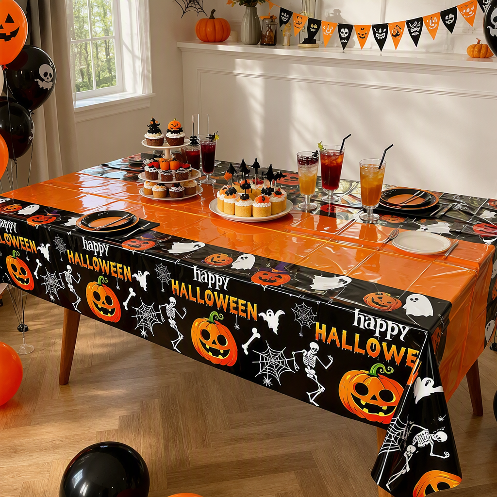 Halloween Tablecloth – Pumpkin Skull Party Table Cover