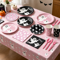 Halloween Ghost Party Set – Pink Black Ghost Tableware and Decorations