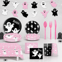 Halloween Ghost Party Set – Pink Black Ghost Tableware and Decorations