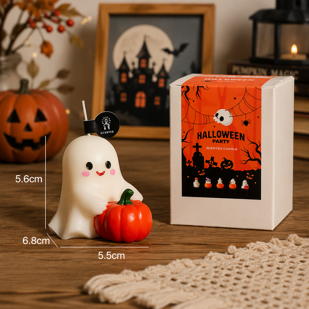 Halloween Pumpkin Scented Candle – Cute Ghost Pumpkin Decorative Candle