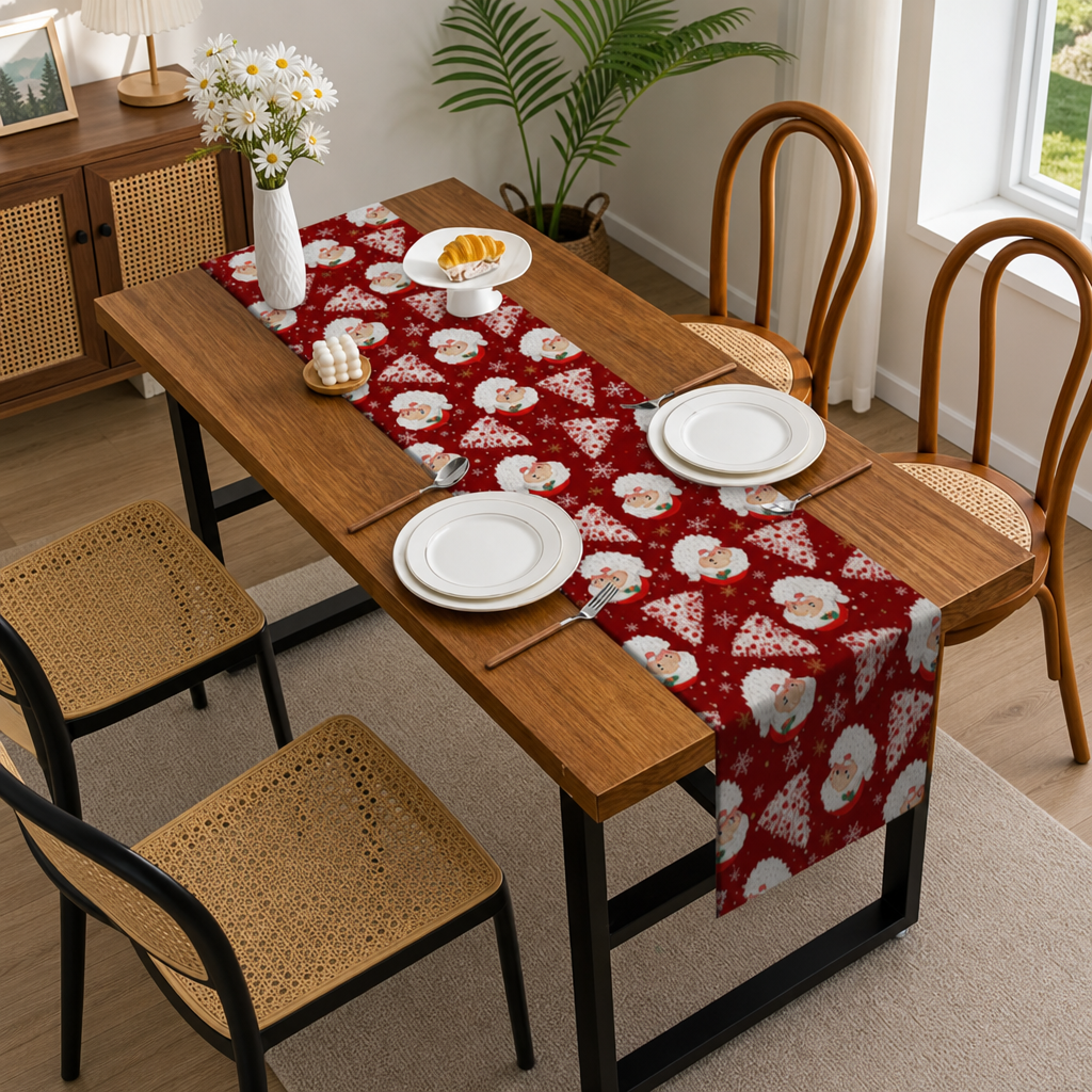 Christmas Linen Table Runner – Festive Holiday Tablecloth
