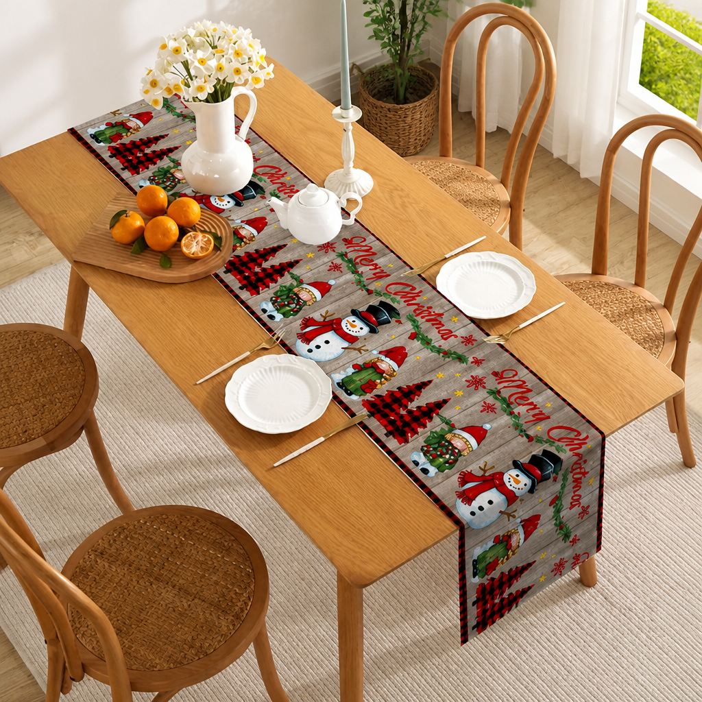 Christmas Linen Table Runner – Festive Holiday Tablecloth