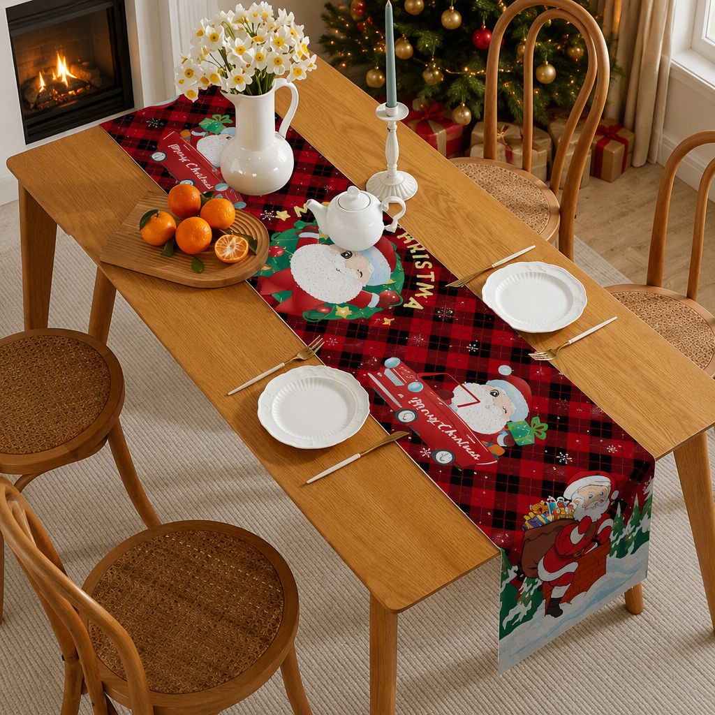 Christmas Linen Table Runner – Festive Holiday Tablecloth