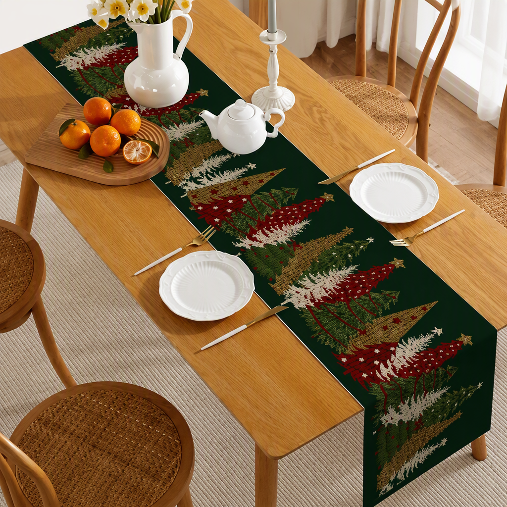 Christmas Linen Table Runner – Festive Holiday Tablecloth