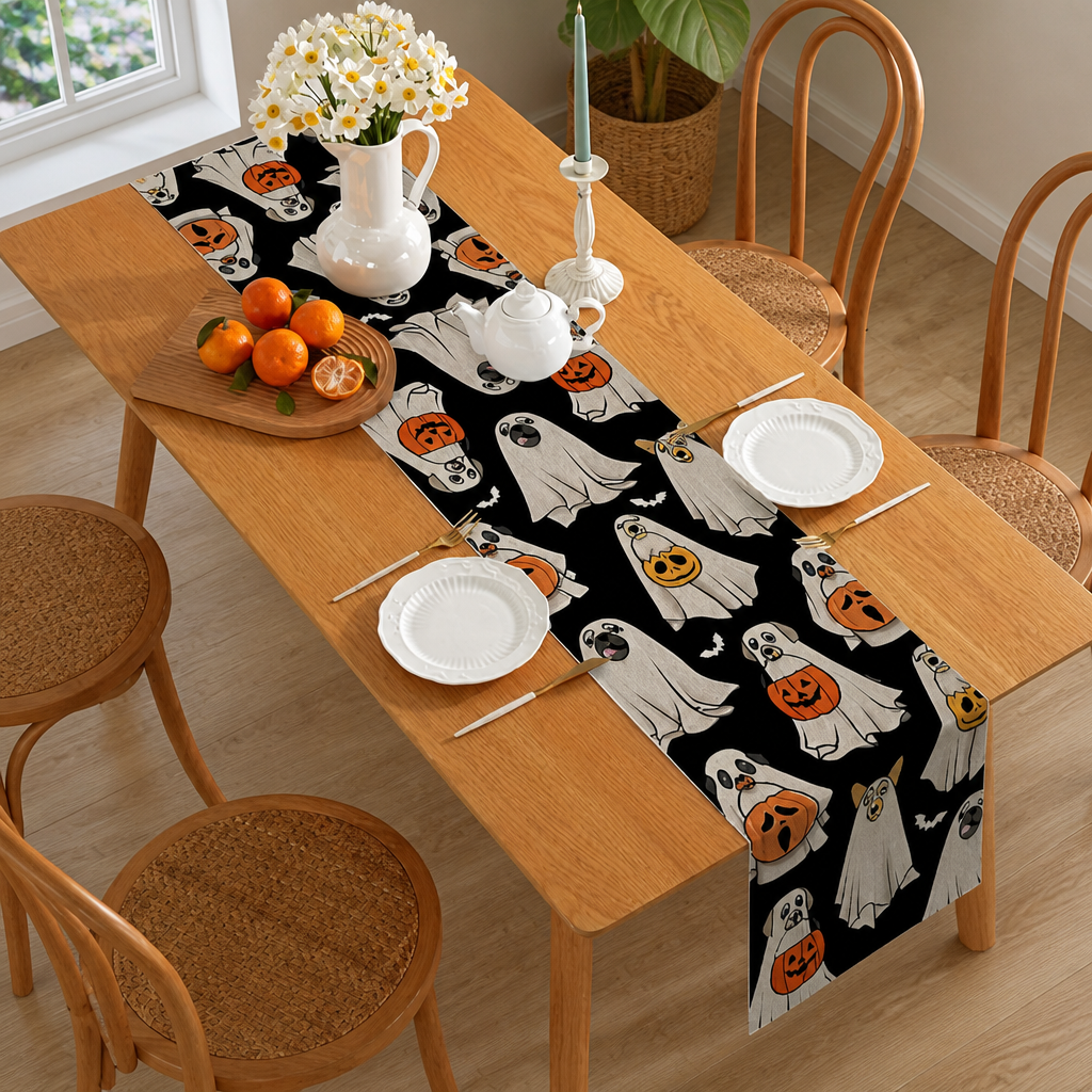 Halloween Linen Table Runner – Festive Holiday Tablecloth