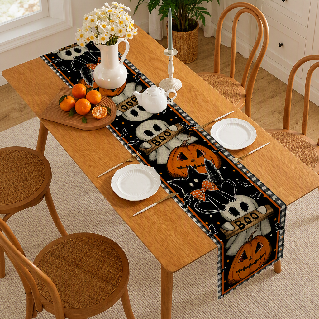Halloween Linen Table Runner – Festive Holiday Tablecloth