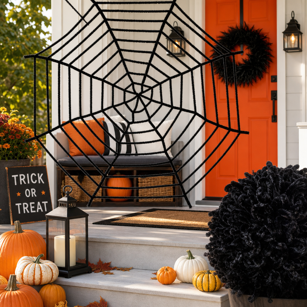 Halloween Spider Web Decoration – Round and Triangular Faux Cobweb Party Deco
