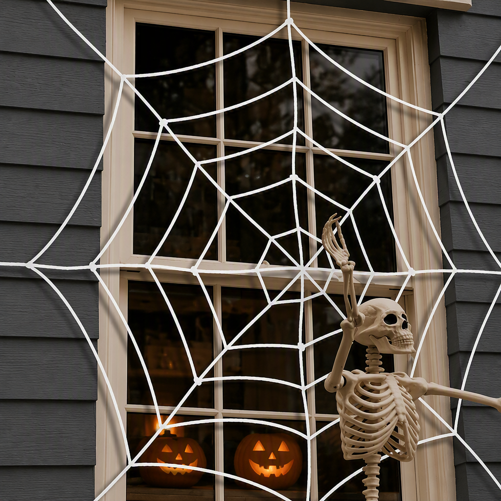 Halloween Spider Web Decoration – Round and Triangular Faux Cobweb Party Deco