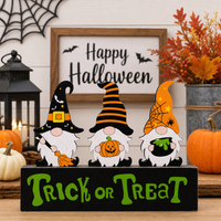 Halloween Gnome Pumpkin Decoration – Wooden Ghost Festival Tabletop Decor