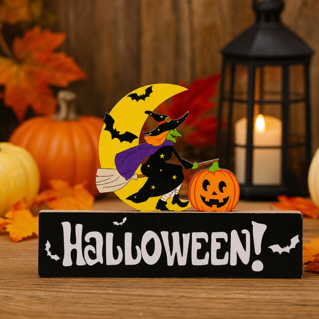 Halloween Gnome Pumpkin Decoration – Wooden Ghost Festival Tabletop Decor